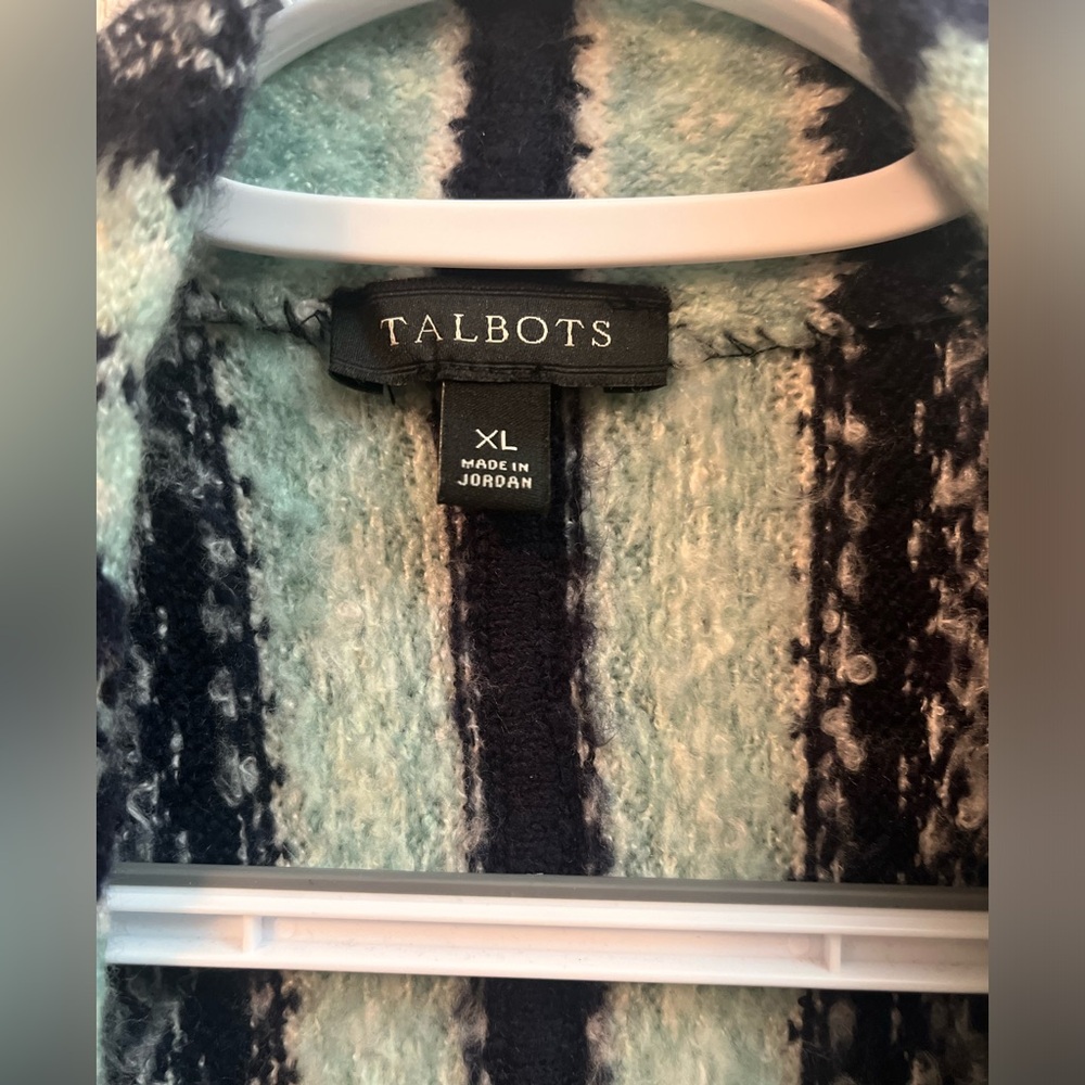 Talbots Fair Isle Open Front Long Cardigan Women’s Blue Nordic Winter Cozy XL - Picture 3 of 5